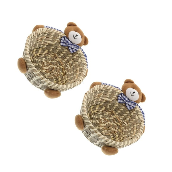 Masteelf 2pcs Bear Shaped Woven Straw Basket Wicker Bread Basket Woven Tabletop Food Fruit Basket Vegetables Serving Basket Sundries Storage Basket