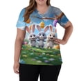 thumbnail image 3 of Stichou Easter Scrub Tops Women 2026 Rabbit Eggs Graphic Happy Short Sleeve Clothes Loose Fit V Neck Fashion Shirts with Pockets Sky Blue 5XL, 3 of 5