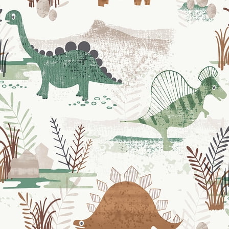 Advantage Prehistoric Dino Green Whimsical Wallpaper