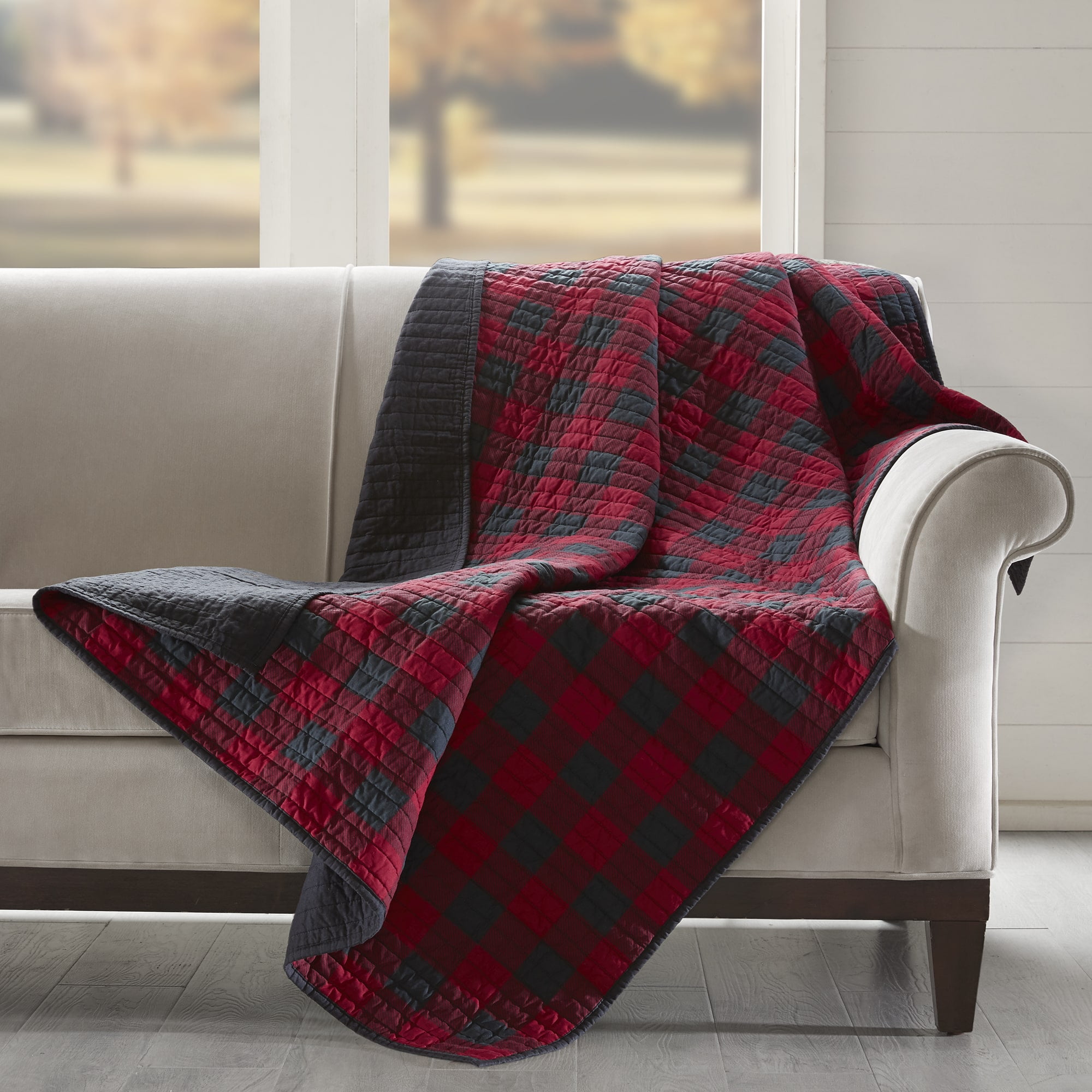 woolrich check red cotton thread count printed quilted throw Walmart