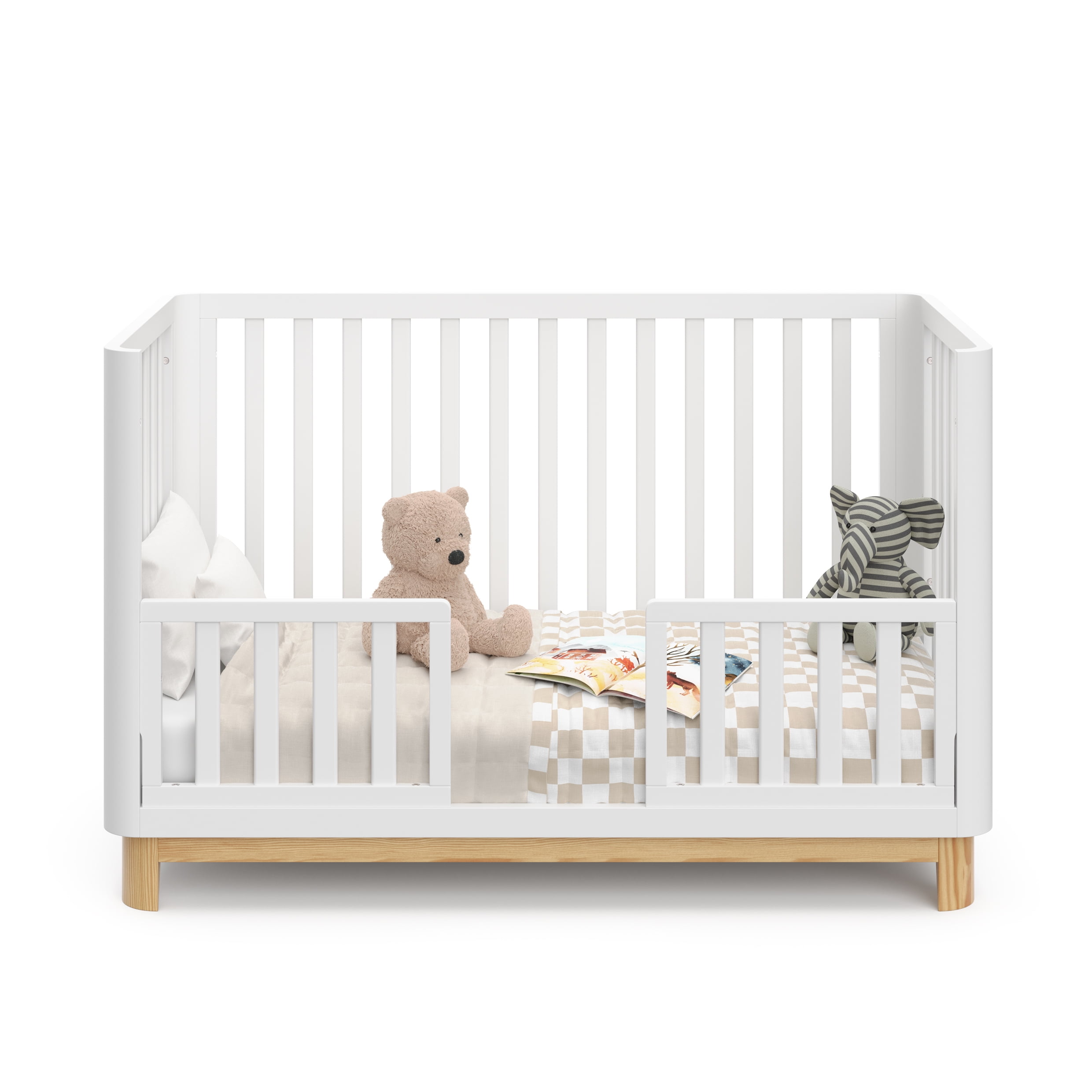 Storkcraft Santos 3-in-1 Convertible Baby Crib, White with Natural