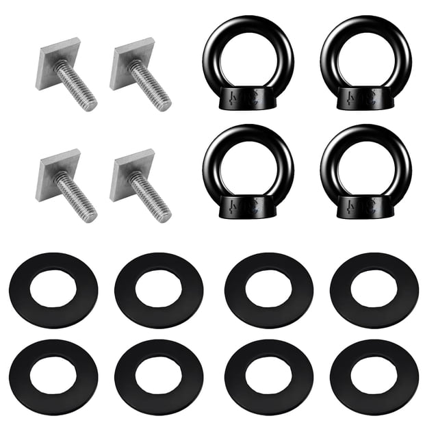 M8 Eye Bolt, 4 Pack T Slot Bolt Tie Down Rings Black T Bolts for Roof Rack Heavy Duty Eye Bolt T Track Mount Tie Down Anchor Roof Rack T Bolts Eye Nut for Ropes Anchoring Tie Down Straps (40mm)