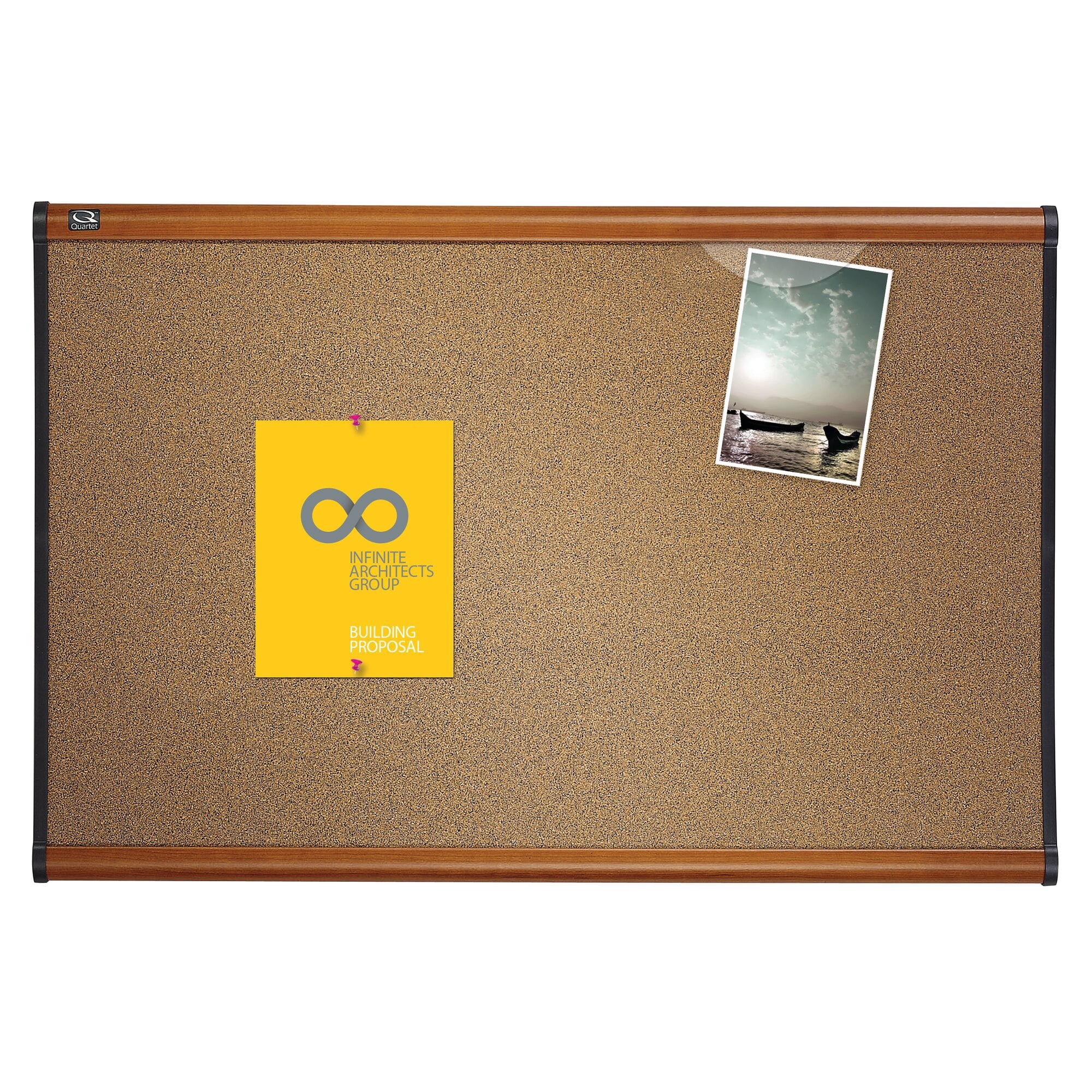 Quartet Prestige Bulletin Board, Brown Graphite-blend Surface, 36 X 24, Cherry Frame