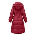 thumbnail image 7 of Wdfiry Long Coat for Women Solid Color Casual Cotton Thick Winter Slim Down Jacket Coat Plus Size Hooded with Pockets Overcoat Clothes, 7 of 7