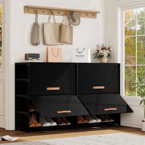 BGTREND 5 Tier Double Shoe Rack with Covers Shoe Storage Organizer Holds 30 Pairs for Closet Entryway Hallway, Black