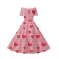 thumbnail image 5 of LEWKW Girls Short Sleeve Plaid Heart Print Vintage Dress Button Detail Peter Pan Collar Retro Swing Skirt Preppy School Style Classic Casual Wear, 5 of 7