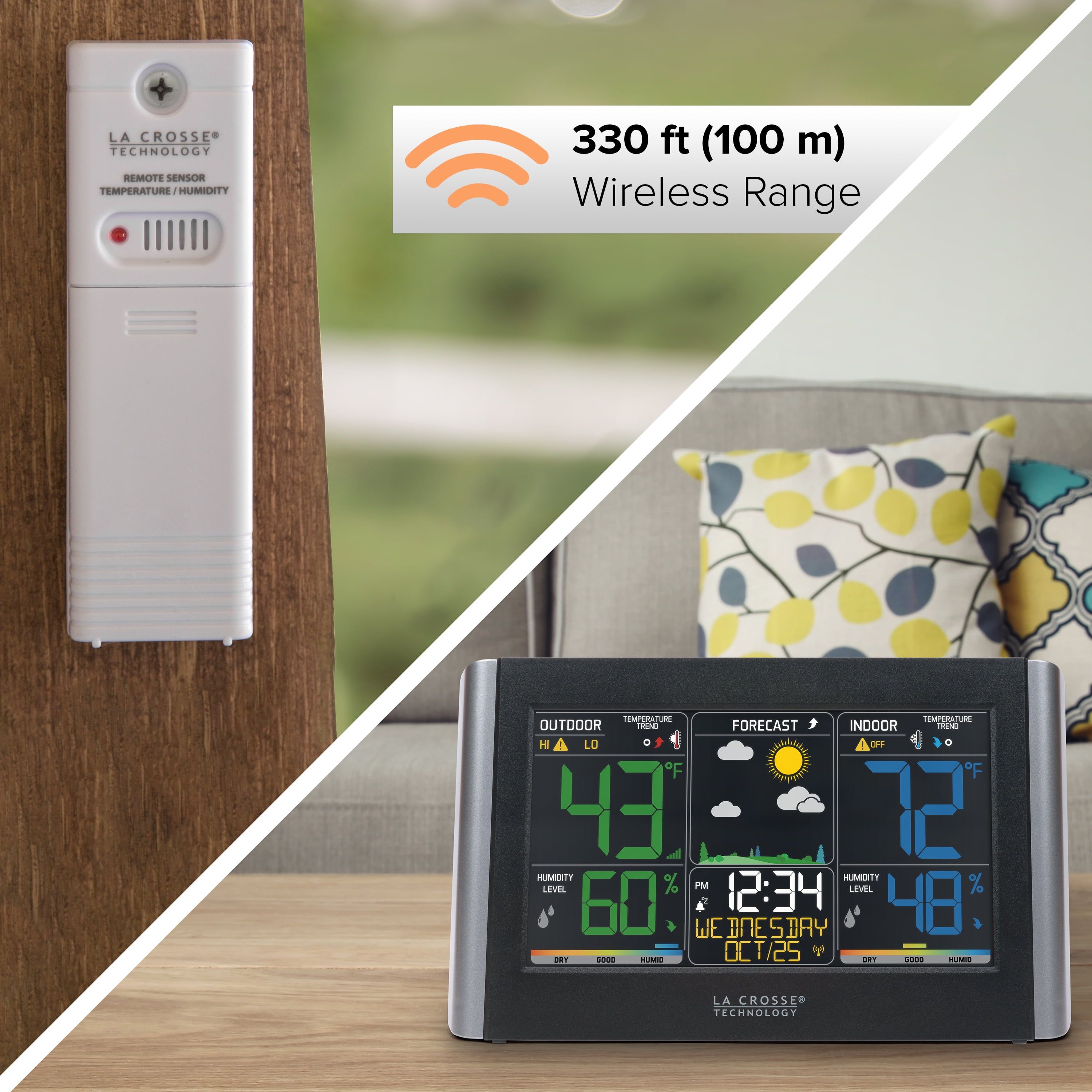 La Crosse Technology Wireless Digital Color Weather Station with Alerts, Black, C85845-INT