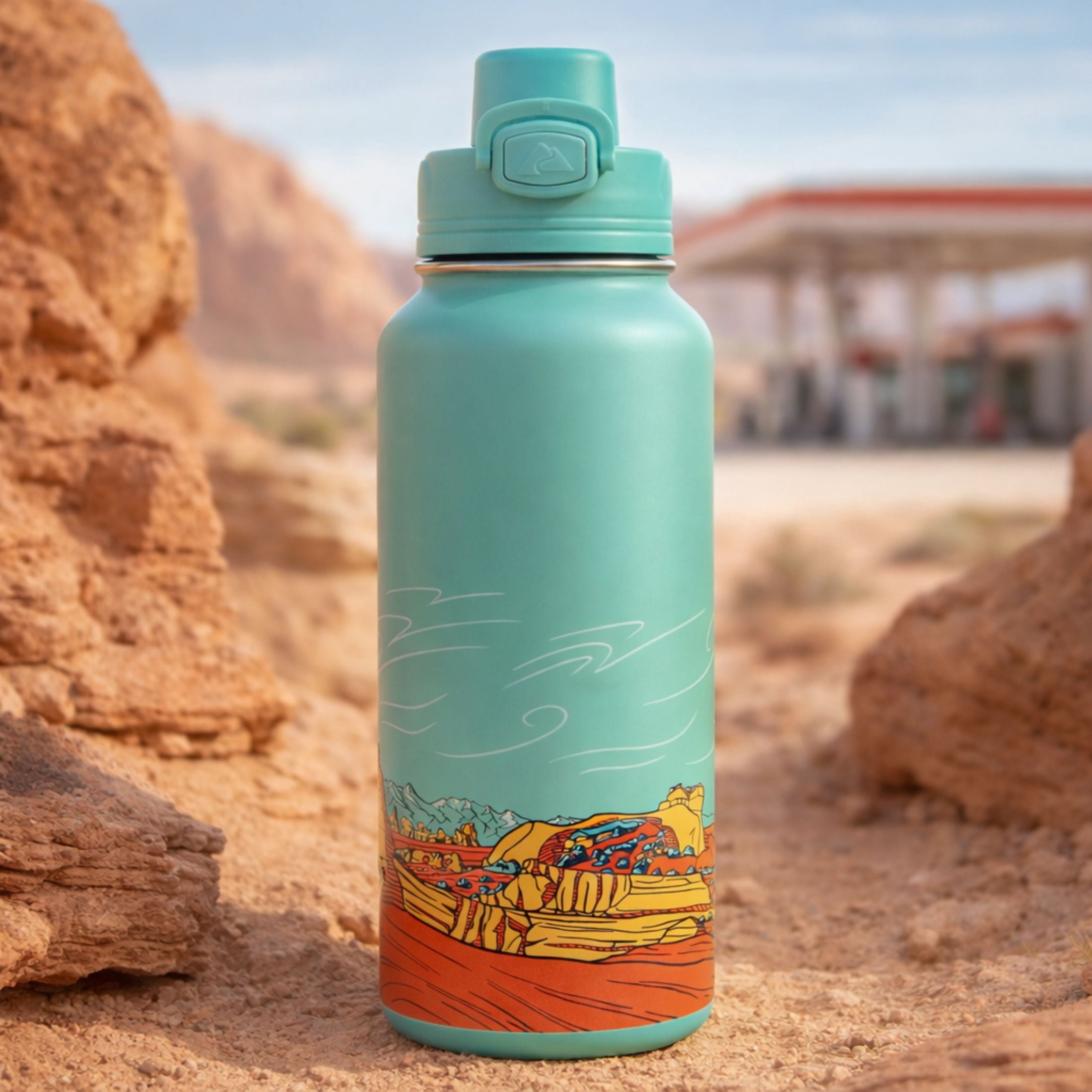 Ozark Trail 32 oz Stainless Steel Pop-Lid Insulated Water Bottle, Sandstone Sky