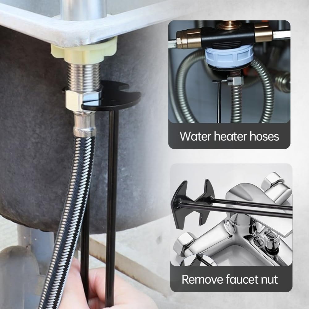 2026 Upgraded Multifunctional Sink Wrench Tool - 2Pcs Basin Wrench Set, 7-in-1 Faucet Installation and Removal Tool for Tight Spaces, Four-jaw Hex Spanner for Kitchen Bathroom Plumbing