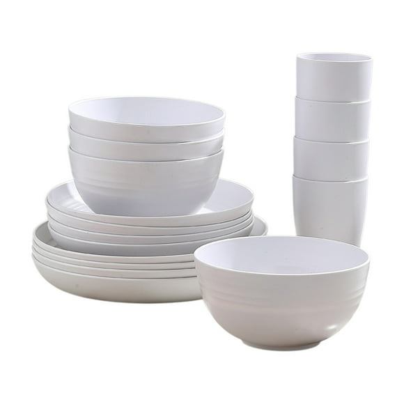 fheaev Bowl Plates Cup Tableware 16 Piece Solid Color Household Plastic Drop Resistants Tableware Set