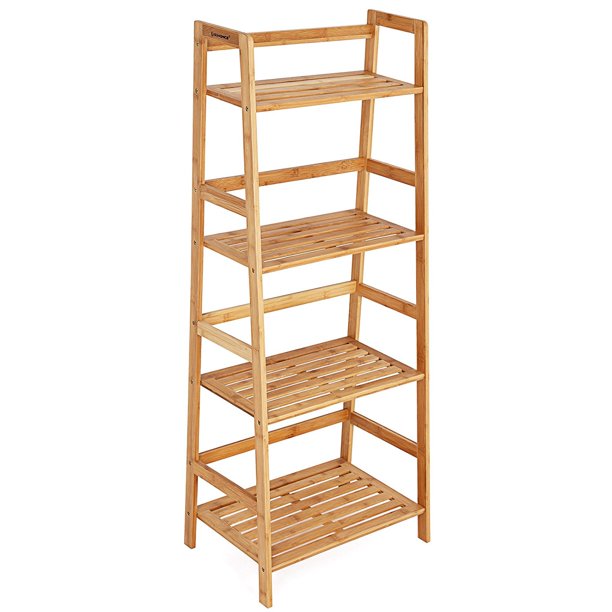 Bamboo Ladder Bookcase 4 Shelf, Natural ULBR04Y, Fast shipping,Brand