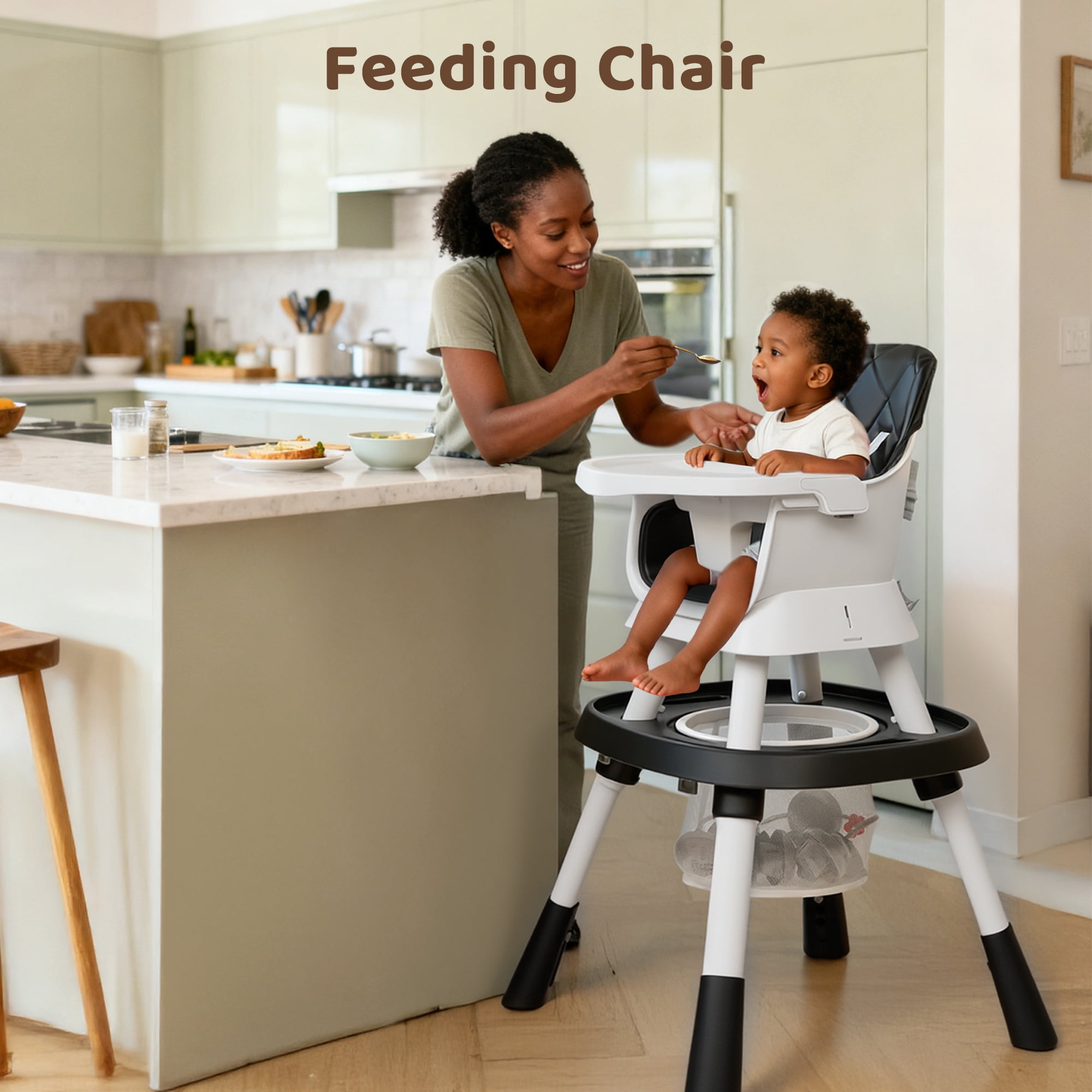 AILEEKISS 15-in-1 Baby High Chair, Toddler Dining Booster Seat with Activity Center, Black