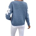 thumbnail image 6 of Women'S Floral Pattern Crewneck Long Sleeve Drop Shoulder Sweaters Pullover Tops Blue S, 6 of 9
