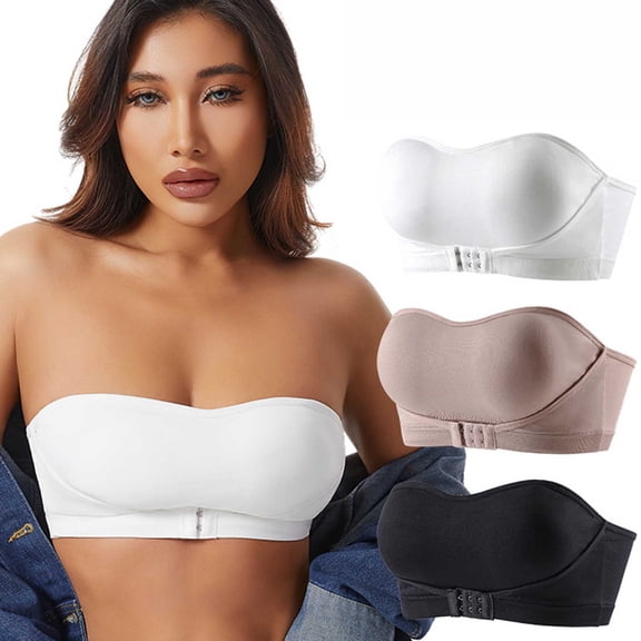 Hilenly Strapless Bras for Women Wireless Bandeau Bra Non Slip Push Up Tube Top Seamless Bras Comfortable Padded Bralette