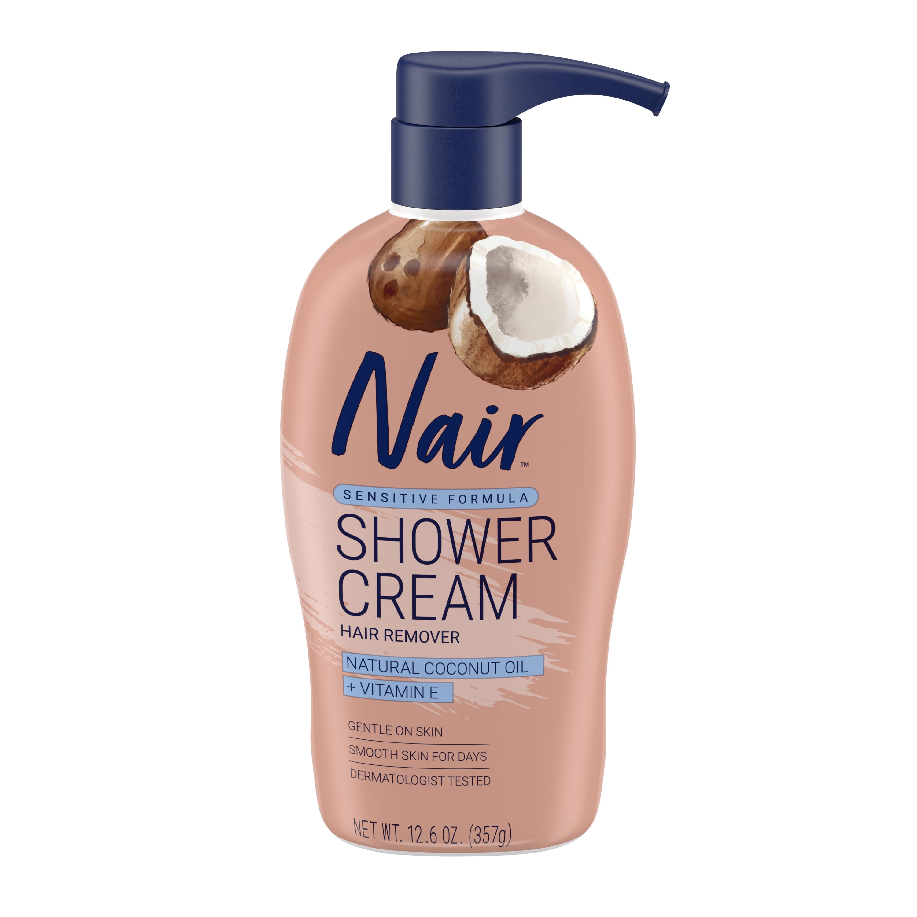 Nair Hair Remover Sensitive Formula Shower Power with Coconut Oil for Legs and Body 12.6 oz
