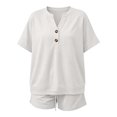 thumbnail image 7 of ZyeKqe Womens Summer Sets Button V Neck Short Sleeve Shirts Drawstring Elastic Waist Shorts Casual 2 Piece Workout Sets, 7 of 7