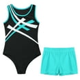 thumbnail image 3 of TiaoBug Kids Boys Tracksuit Athletic Gymnastics Leotard with Shorts Set Sports Gym Training Outfits Blue Green 8, 3 of 5
