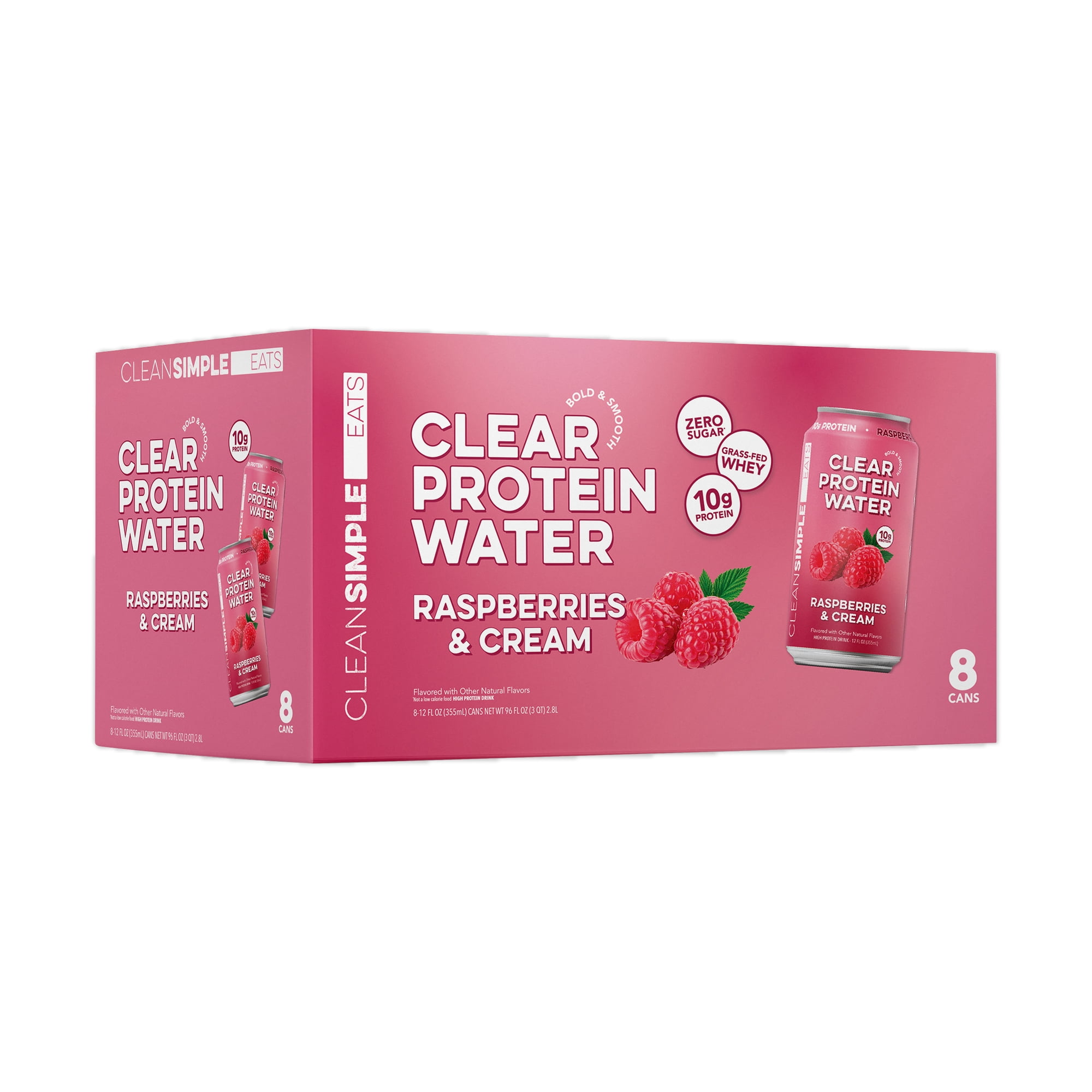 Clean Simple Eats Clear Protein Water Raspberries & Cream, 8 Pack, 12 fl oz Cans