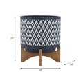 thumbnail image 3 of Sagebrook Home Ceramic 10" Aztec Planter On Wooden Stand, Gray, Round, Ceramic, Contemporary, 10"L X 10"W X 11"H, Aztec, 3 of 9