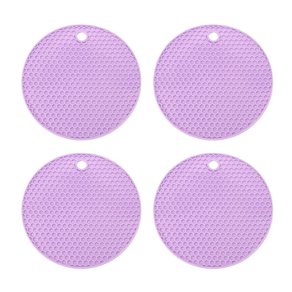 Uxcell Trivets for Hot Dishes 6 Inch, 4 Pcs Silicone Hot Pads Pot Holder Heat Resistant Silicone Trivets Mat Round Silicone Mat Non Slip for Kitchen Countertops, Purple