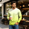 thumbnail image 6 of GrmtClth Mens Shirts Two Tone Natural Fade Gradient Long Sleeve Crewneck Tops Color Transition Soft Stretch Blend Outdoor Running Fashion Tees Yellow 2XL, 6 of 7