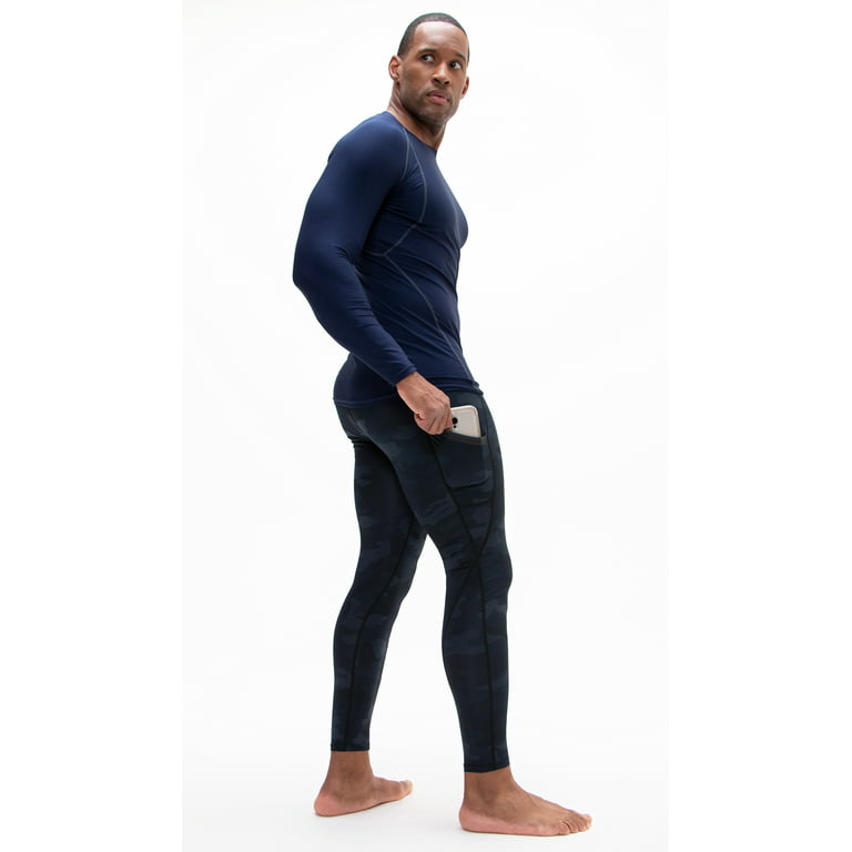 DEVOPS 2 Pack Men's Compression Pants Athletic Leggings With Pocket  (X-Large, Black/Camo Black)