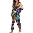 thumbnail image 2 of Yuyamidu Colorful Butterfly Nightwear for Women Breathable Clothing Pajama Pants Matching Set of 2 Casual Long Sleeve Sleepwear Size M Soft Sleep Sets for Jogger Yoga Walking, 2 of 7