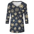 thumbnail image 4 of Fiaer Womens V Neck T Shirts Christmas 3/4 Sleeve Plus Size Tshirts Snowflakes Fashion Casual Baggy Xmas Tops Dark Blue S, 4 of 4