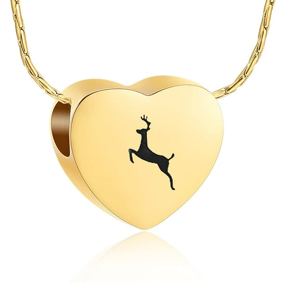 Deer Print Heart Urn Pendant Pet Cremation Jewelry for Ashes Urn Necklace Lockets for Human Ashes Holder Necklace for Furry Friend Family