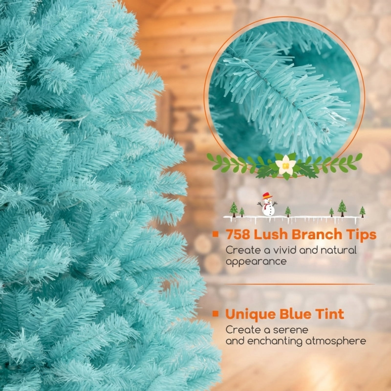 RUIE 6 ft Blue Artificial Christmas Tree, Pre-Lit Xmas Tree with 280 LED Lights, 758 Branch Tips and Foldable Stand for Office