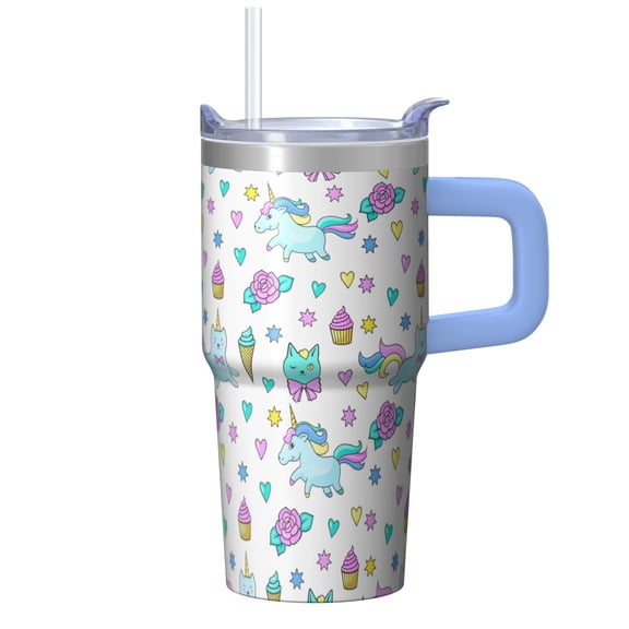 20OZ Unicorn Themed Tumbler with Handle and Durable Straw Double Wall Stainless Steel Insulated Cup Travel Mug Great Presents for Women Mom Friends on Birthday Christmas Thanksgiving