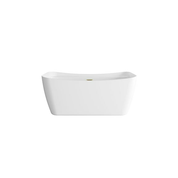 Elegant Kitchen and Bath 59 inch Soaking Bathtub in Glossy White with Brushed Gold Trim
