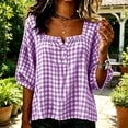 thumbnail image 3 of Guluxicc Women's Plaid Blouses Plus Size Loose Scoop Neck Short Bubble Sleeve Tops for Everyday Wear Spring Summer Casual Blouses, 3 of 4