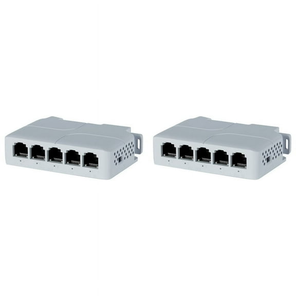5 Port 10/100Mbps POE Extender 1 in 4 Out Network Switch Repeater Support IEEE802.3af/At/Bt for PoE Switch NVR IPC 2Pcs,2 x POE Extender,White