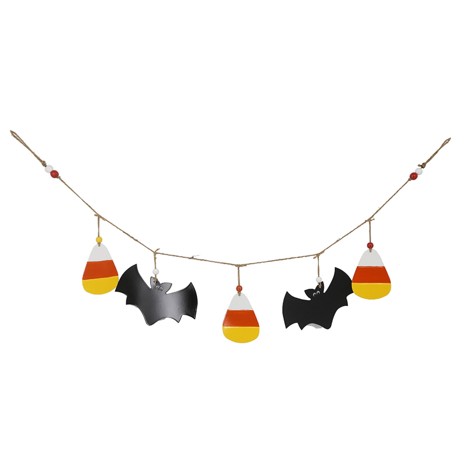 Halloween Garland Set of 2 47.5x7 Inch Bat Cutouts Iron Jute Fir Wood for Holiday Wall Decor Mantle