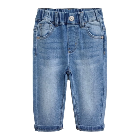 KIDSCOOL SPACE Infant Jeans,Baby Toddler Elastic Waist with D-ring Stretch Denim Pants,Light Blue,12-18 Months