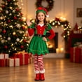 thumbnail image 6 of CUZIBR Kids Girls Christmas Elf Costume 3 PC Outfits Dresses And Socks Hat Set Long Sleeve Crew Neck Lovely Photo Shoot Wear,Red,5-6 Years, 6 of 6