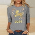 thumbnail image 1 of TaTaai Ladies 2026 New Year Festival Print 3/4 Sleeve Round Neck Blouse Casual Top Holiday Celebration Party Attire Gift, 1 of 5