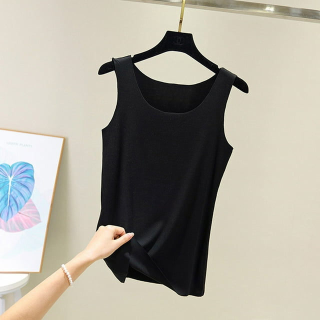UPPADA Womens Crewneck Tank Tops Summer Sleeveless Scoop Neck Tees Solid Color Basic Slim Fitted Cami Shirts Womens Tank Tops Camisole Top Built In Bra Adjustable Straps,Deals Today Only Clearance