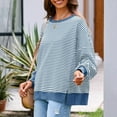 thumbnail image 6 of Cozyvia Women's Fall Oversized Sweatshirt Casual Waffle Knit Long Sleeve Crewneck Split Pullover Striped Tunic Tops - Blue XXL, 6 of 6