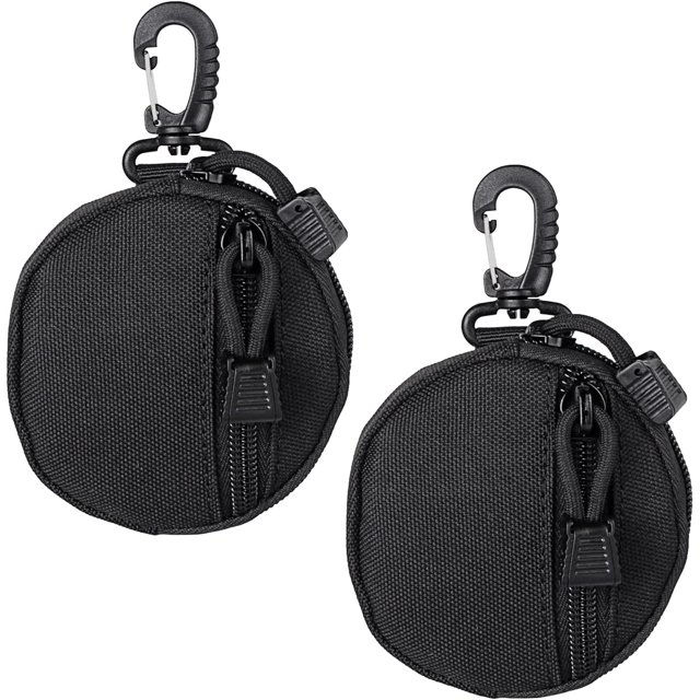 LAICAIW Outdoor Circle Carrying Key Holder Case Small Zipper Coin Purse Keychain Wallet Bag (Black(2 Pack))