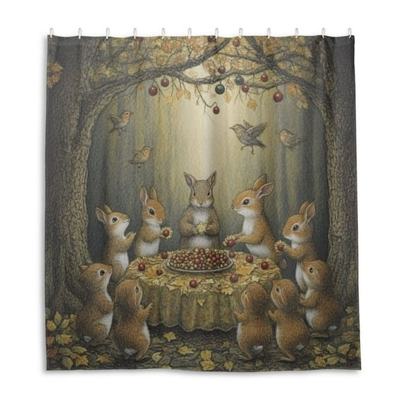 Thanksgiving Squirrel Dinner Shower Curtain Liner 66x72 Inch Waterproof Shower Curtains Decorative Bathroom with 12 Pack Hooks