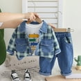 thumbnail image 2 of SJLDQY Infant Baby Boys Clothes Set Long Sleeve Denim Jackets Jeans With Shirt Patchwork Plaid 3Pcs Outfit Sets Cozy Fall Winter Clothing, 2 of 9