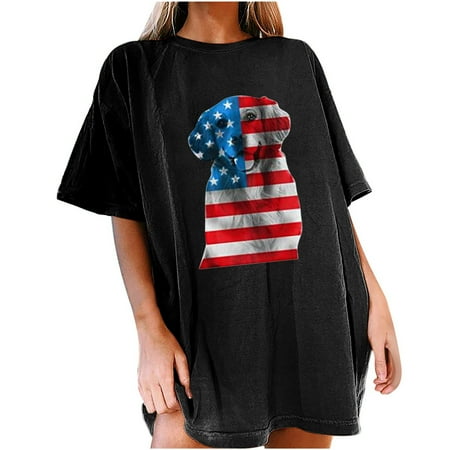 

Blouses for Women Fashion 2023 Women s Vintage Drop Sleeves Printed Pattern Casual Short Sleeve Tops Blouse Loose Round-Neck Maternity Shirts Black M