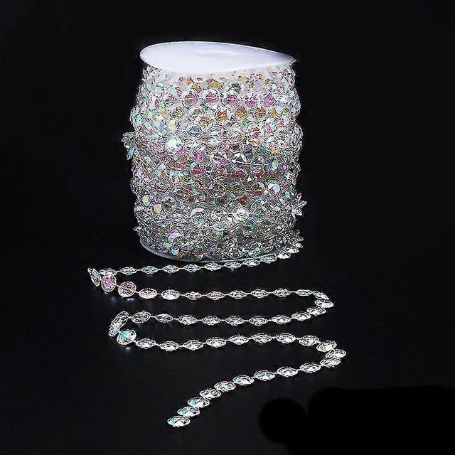 Guirnalda de cuentas de cristal iridiscente de 30 m, cuentas acrílicas de diamante para decoración de bodas y fiestas (transparente)