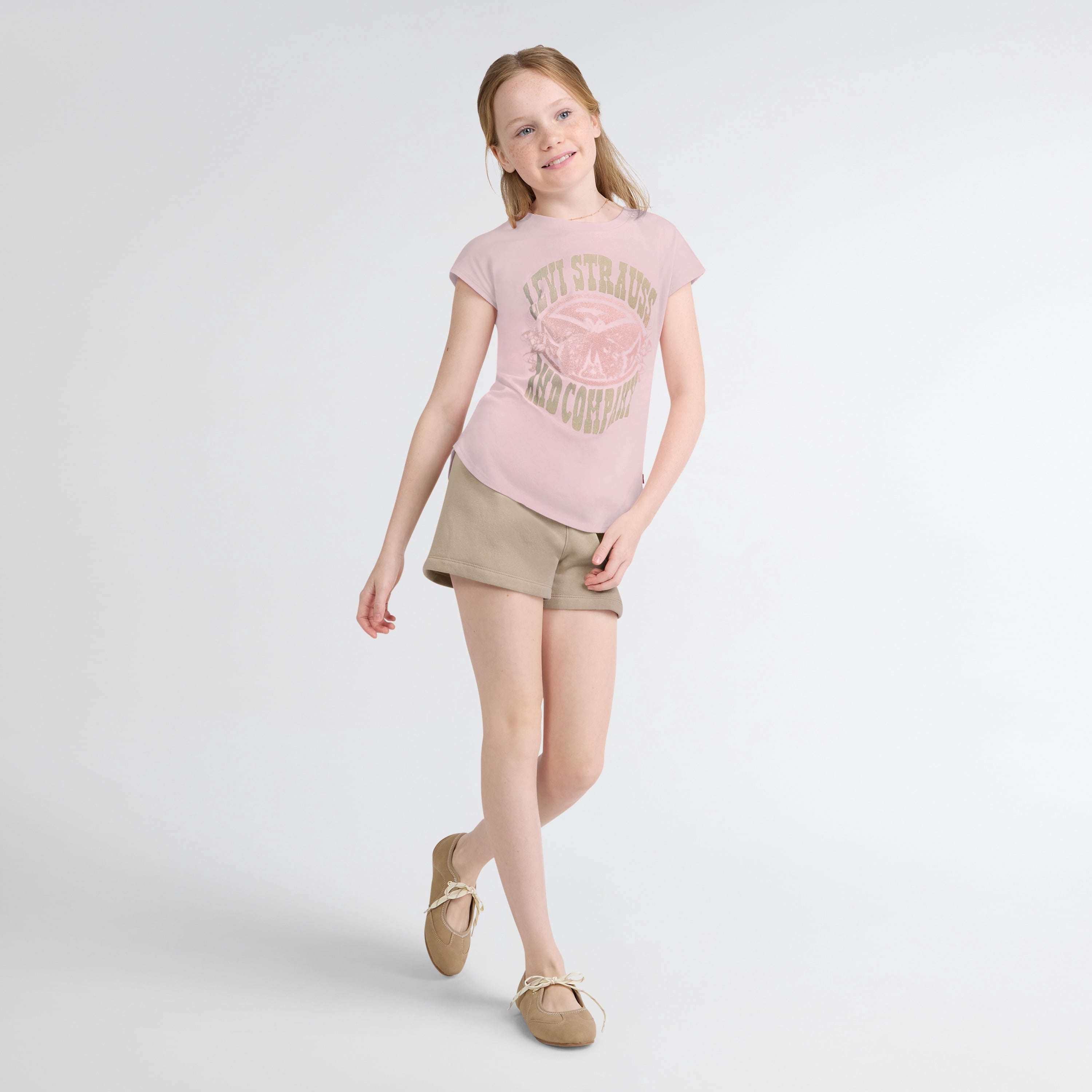 Levi Girls Short Sleeve Butterfly Tee and Short Set, Size 7-16
