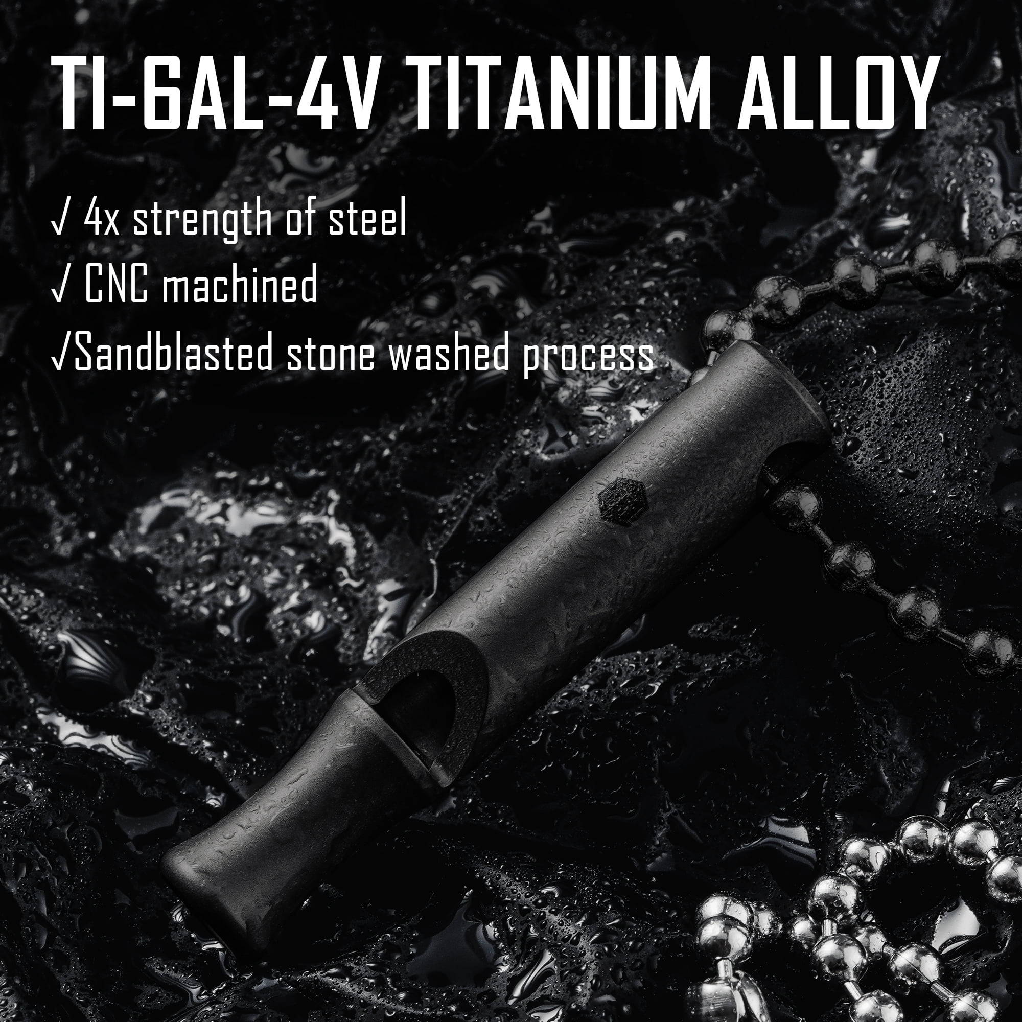 Key Unity Titanium Whistle, EDC Necklace Signal Whistle for Outdoor Safety, Camping, Hiking, Training, KA22