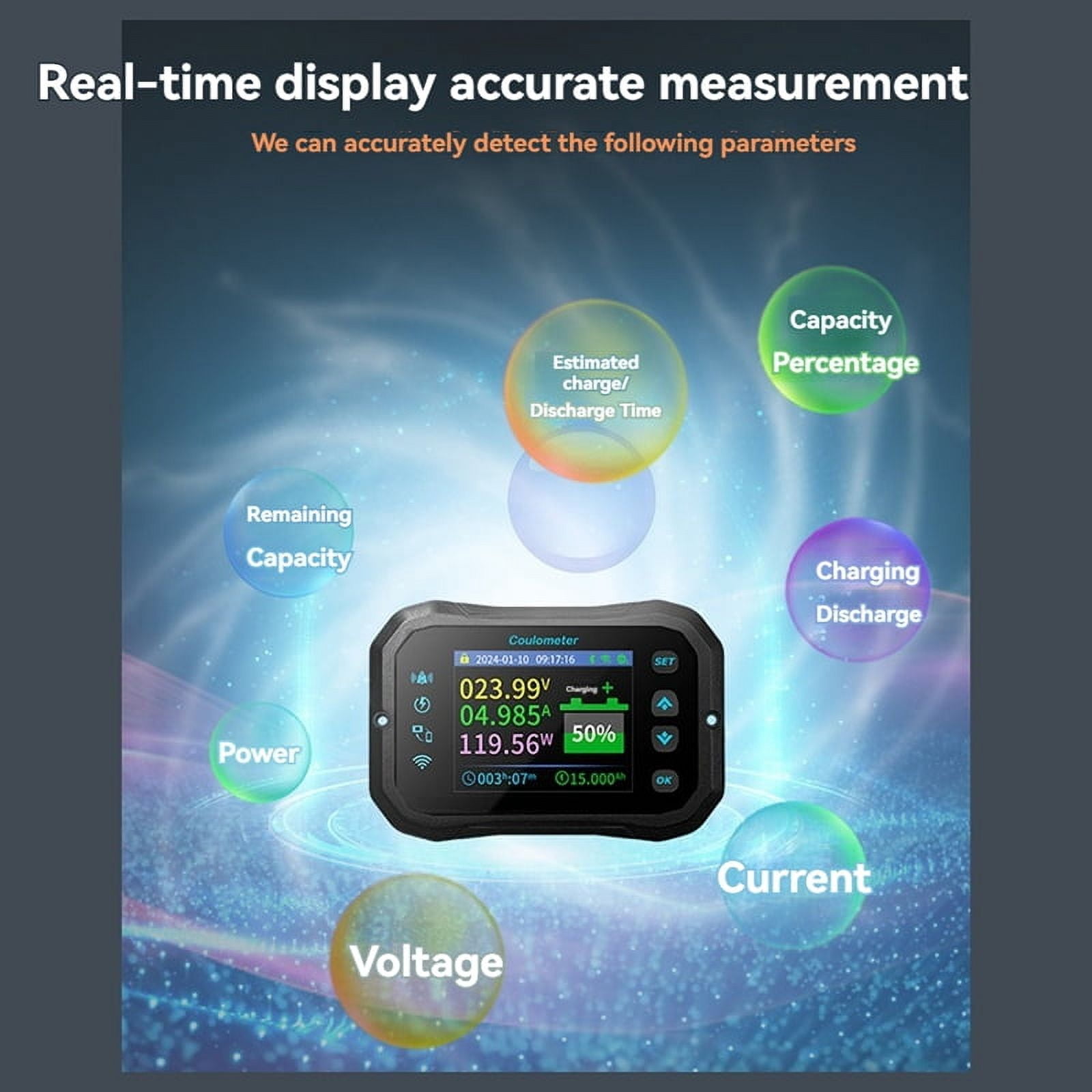 WiFi Coulomb Meter- Power Volt-Ammeter for Lithium & Lead Acid Batteries, RV Battery Capacity Indicator & Monitor KM140F
