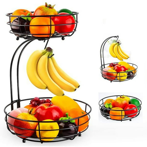 OLETNY 2-Tier Fruit and Vegetable Stand, Rectangular Wire Basket Bowl for Kitchen Storage and Organization