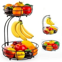 OLETNY 2-Tier Fruit and Vegetable Stand, Rectangular Wire Basket Bowl for Kitchen Storage and Organization